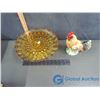 Image 2 : Glass Cake Plate and Enamel Rooster