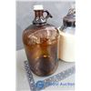 Image 2 : Stone Jug with Lid and Brown Glass Javex Jug