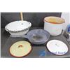 Image 1 : Enamel Wash Basin, Large Pot, Frying Pan, etc