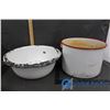 Image 4 : Enamel Wash Basin, Large Pot, Frying Pan, etc