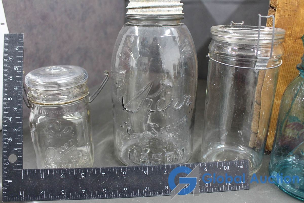 Brookfield Brand Creamery Butter Wooden Ctae of Vintage Glass Jars