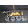 Image 1 : (2) Glass Sugar & Cream Sets and Silverware