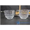Image 2 : (2) Glass Sugar & Cream Sets and Silverware