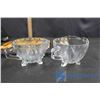 Image 3 : (2) Glass Sugar & Cream Sets and Silverware