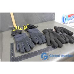 Men's Black Underarmour Ski Gloves (size lg), Men's Hotpaws Fleese Glove (Size S), and Workcrew Men'