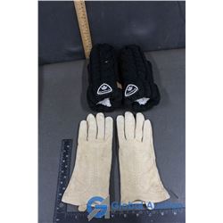 Ladies Black Canadian Knit Gloves and Beige Suede Women's Gloves