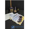 Image 1 : Cards with Vintage Car Prints, Storm Glass, Shave Cream Brush and Tin