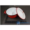 Image 10 : (5) Piece Red & White Enamel Pots with Lids