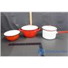 Image 1 : (5) Piece Red & White Enamel Pots with Lids