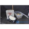 Image 1 : Knee Pads, Used Metal First Aid Kit, Assortment of Electrical & Garage Items
