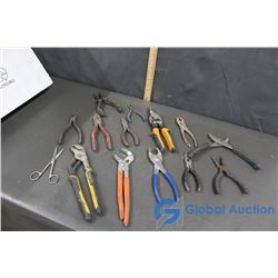 Assorted Slip Joint Pliers, Tin Snips, & Side Cutters