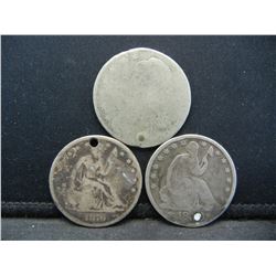 (1) Holed Bust Half Dollars (2) Seated half dollars holed