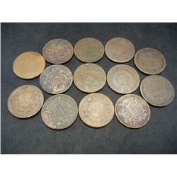 (13) Two Cent Pieces Low Grade Damaged