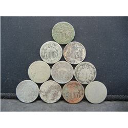 (10) Shield Nickels Lower Grade