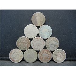 (10) Shield Nickels Lower Grade