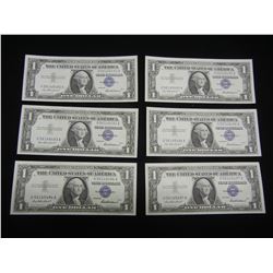 (6) Consecutive Serial Number 1957 $1.00 Silver Certificates High Grade