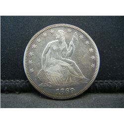 1869 Seated Half Dollar AU Better Date
