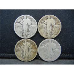 1925,26,27d,29s Standing Liberty Quarters