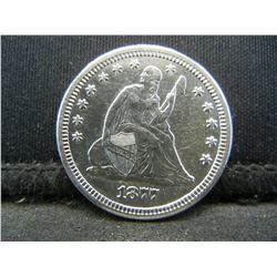 1877 S Seated Quarter AU+ Flashy