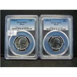 (2) 1976 S Silver Washington Quarters PCGS MS67