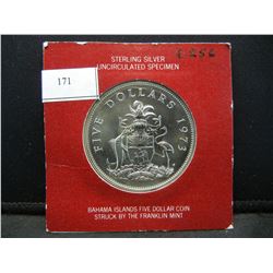 1973 Bahamas Five Dollars  Sterling Silver