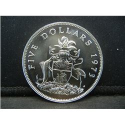 1973 Bahamas Five Dollars  Sterling Silver