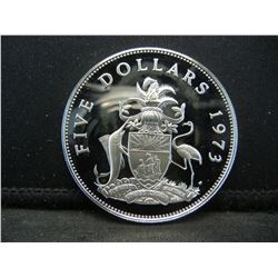 1973 Bahamas Five Dollars  Sterling Silver