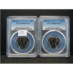 (2) 1971 S Jefferson Nickels PCGS PR69Cameo