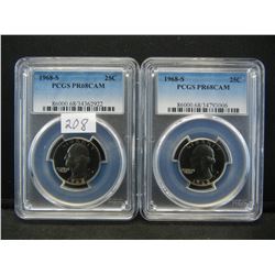 (2) 1968 S Washington Quarters PCGS PR68Cameo