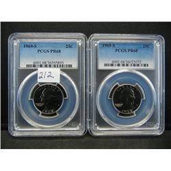 (2) 1969s Washington Quarters PCGS PR68