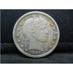 1907 Barber Quarter Strong Details Scratch Obverse