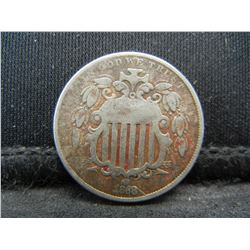 1868 Shield Nickel Strong Date