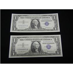 (2) Consecutive Serial Numbers $1.00 Silver Certificate Gem Crisp Notes