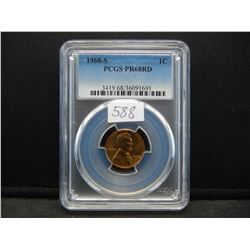 1968 S Lincoln Cent PCGS PR68RD