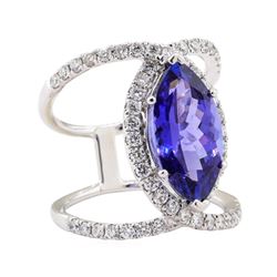 5.24 ctw Tanzanite and Diamond Ring - 18KT White Gold