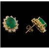 Image 2 : 3.94 ctw Emerald and Diamond Earrings - 14KT Yellow Gold