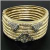 Image 1 : 14k Two Tone Gold Ribbed 6.25" 12 ctw Diamond Wide Bangle Cuff Bracelet
