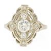 Image 1 : Art Deco 14k White Gold 0.85 ctw Diamond Large Open Work Cocktail Ring