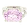 Image 5 : 14k White Gold Twisted Cable 8.5 ctw Oval Kunzite Solitaire Ring 4 Diamond Accen