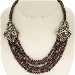 .950 Sterling Silver 17" Strung Multi Strand 230 Garnet Bead Necklace