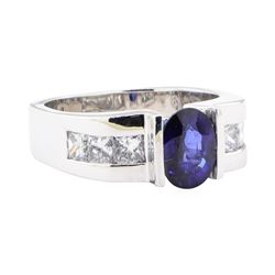 2.44 ctw Sapphire And Diamond Ring - 18KT White Gold