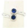 Image 1 : 14k White Gold Round Bezel Set Sapphire Two Stone Simple Bypass Ring