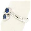 Image 2 : 14k White Gold Round Bezel Set Sapphire Two Stone Simple Bypass Ring