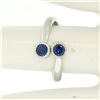 Image 7 : 14k White Gold Round Bezel Set Sapphire Two Stone Simple Bypass Ring