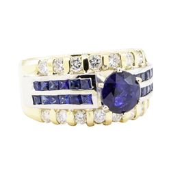 3.32 ctw Sapphire And Diamond Ring - 14KT Yellow And White Gold