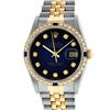 Rolex Mens 2 Tone 14K Blue Vignette Diamond & Sapphire Datejust Wristwatch