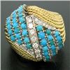 Image 2 : Hand Made 18k TT Gold 2.60 ctw Turquoise & Diamond Dome Cocktail Ring