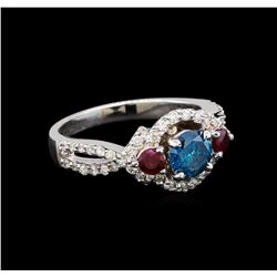 14KT White Gold 1.03 ctw Fancy Blue Diamond and Ruby Ring