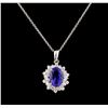 Image 1 : 3.40 ctw Tanzanite and Diamond Pendant With Chain - 14KT White Gold