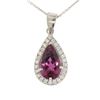 18k White Gold 4.20 ctw Pear Shaped Rubellite Tourmaline Pendant w/ Diamond Halo